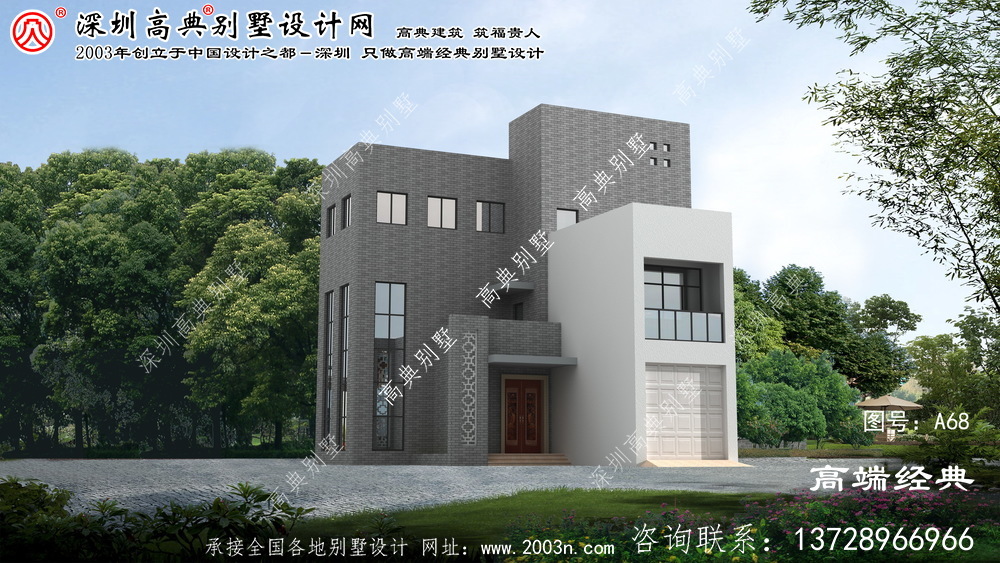响水县新现代三层别墅的外观设计图带车库