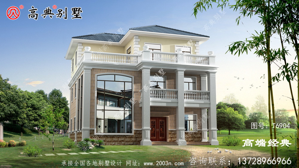 广西贺州造型气派的农村豪宅户型图，外观高端，主体50万内
